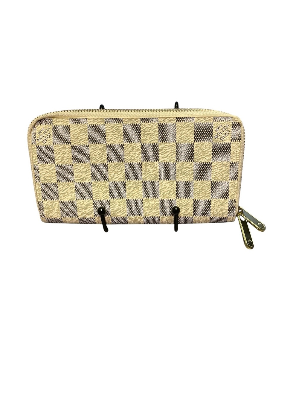 Checker Zip-Around Wallet in Cream and gray